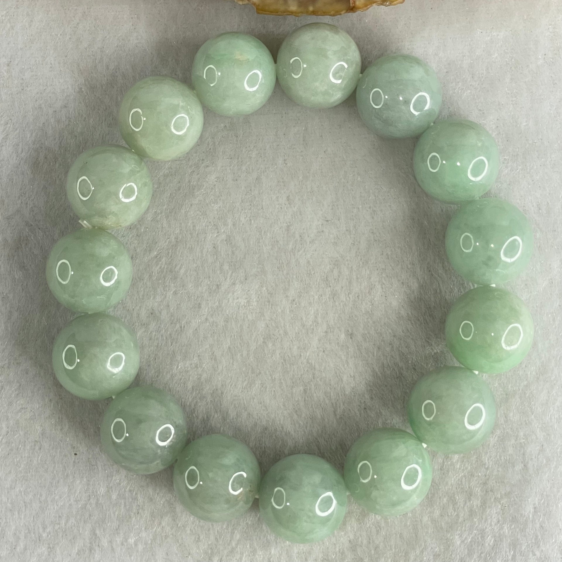 Type A Light Green Jadeite Beads Bracelet 67.56g 16cm 13.9mm 15 Beads (Slight Internal Lines) - Huangs Jadeite and Jewelry Pte Ltd