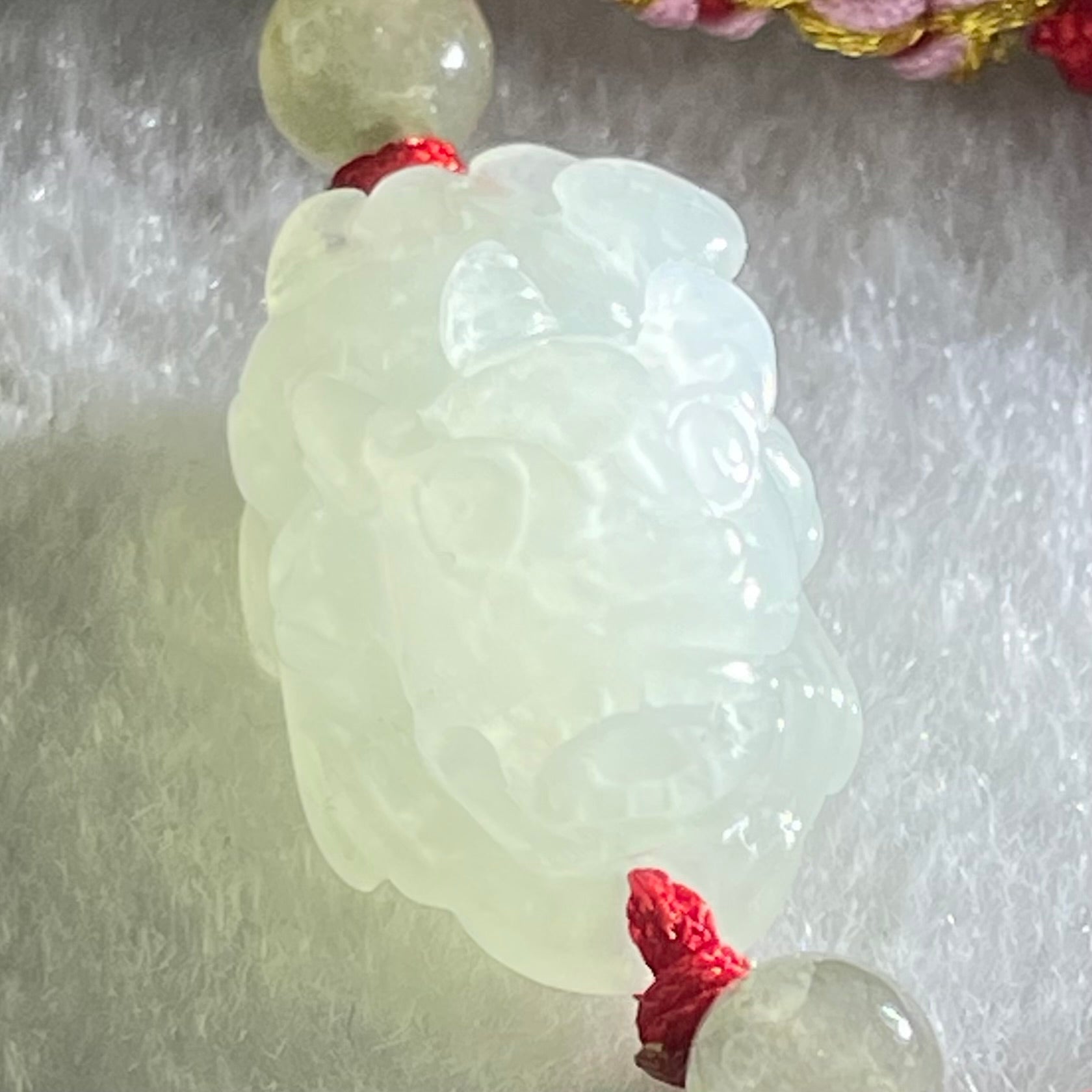 Type A Faint Lavender to White Jadeite Male Pixiu String Bracelet 7.96g 19.0 by 14.1 by 13.4mm - Huangs Jadeite and Jewelry Pte Ltd