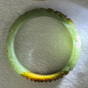 Type A Blueish Green and Brown Patches Jadeite Lotus Flowers Bangle 39.19g Internal Diameter 55.2mm 10.9 by 8.2mm - Huangs Jadeite and Jewelry Pte Ltd