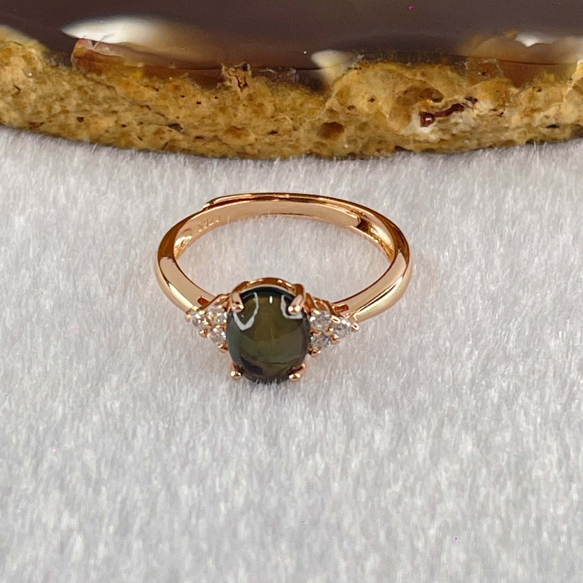 Natural Black Opal in S925 Sliver Rose Gold Color Ring (Adjustable Ring) 1.70g 7.9 by 5.9 by 4.0mm - Huangs Jadeite and Jewelry Pte Ltd