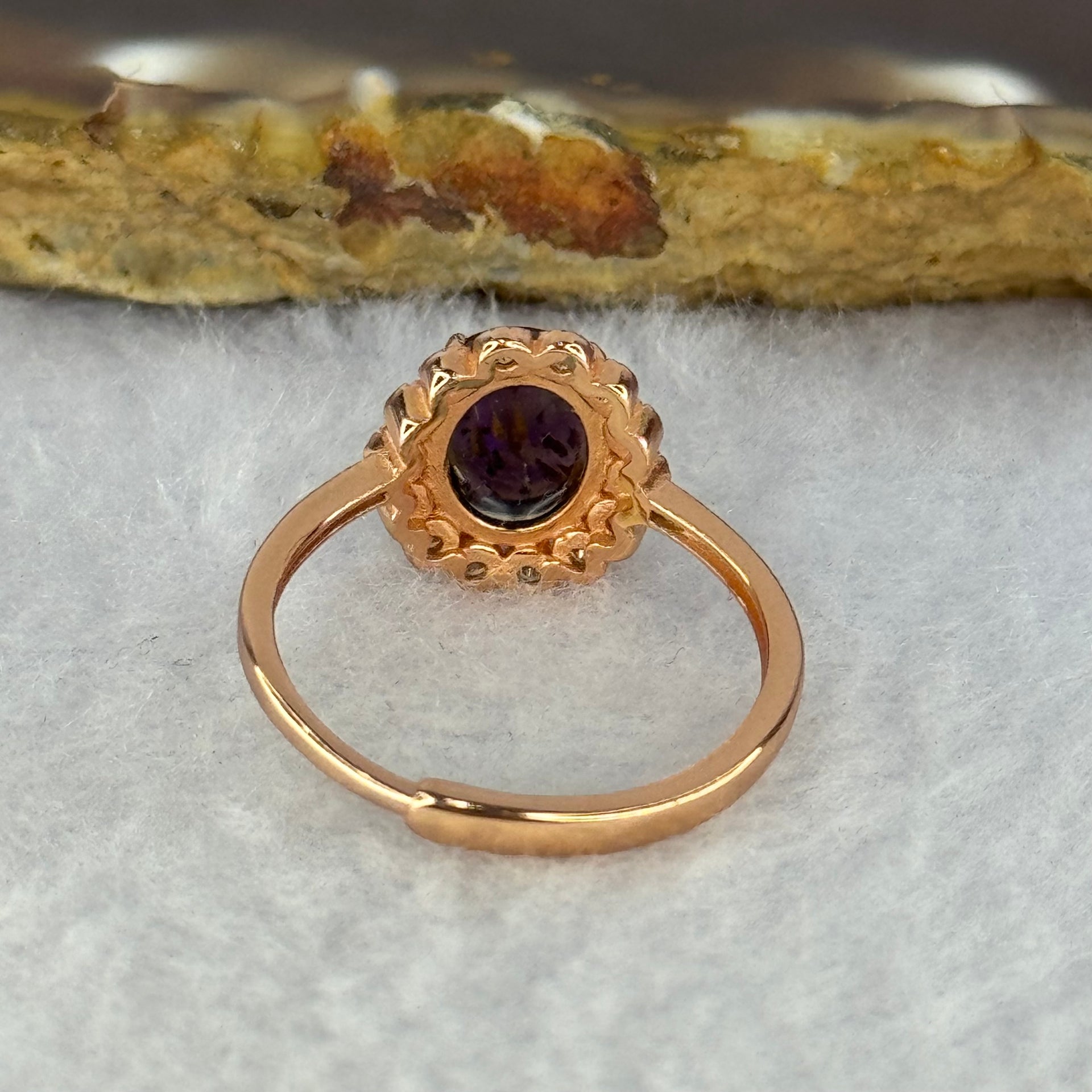 Good Grade Natural Auralite 23 in S925 Silver Rose Gold Color Ring (Adjustable Ring) 2.05g 8.1 by 4.8mm - Huangs Jadeite and Jewelry Pte Ltd