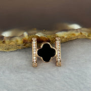 Type A Translucent Black Omphasite Jadeite Double Sided Clover with Crystals in S925 Sliver Rose Gold Color Charm 2.05g 7.7 by 7.7 by 1.5mm - Huangs Jadeite and Jewelry Pte Ltd