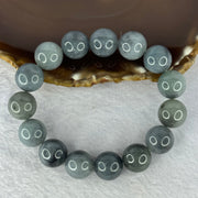 Type A Grey Wuji Green Jadeite Beads Bracelet 73.17g 18.5cm 14.2mm 15 Beads - Huangs Jadeite and Jewelry Pte Ltd