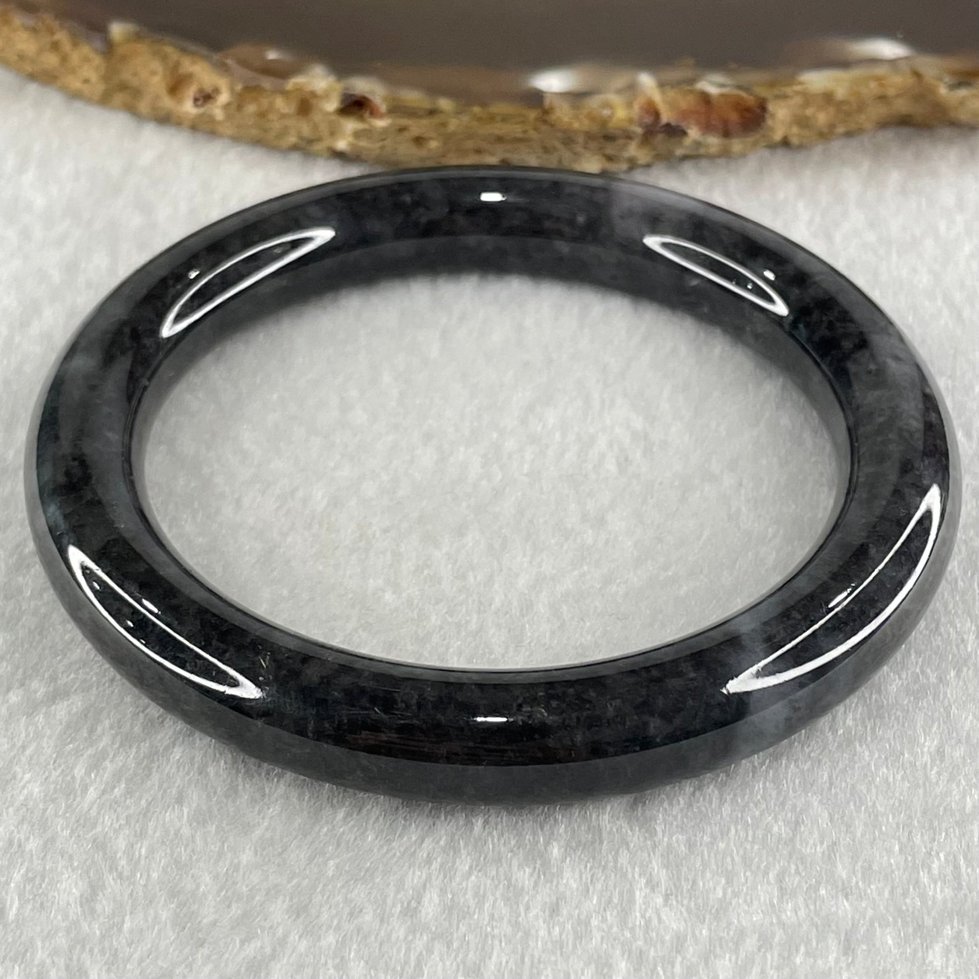Type A Semi Translucent Wuji Black Grey Jadeite Bangle 50.42g Internal Diameter 55.8mm 9.6 by 10.6mm (No Visible Line) - Huangs Jadeite and Jewelry Pte Ltd