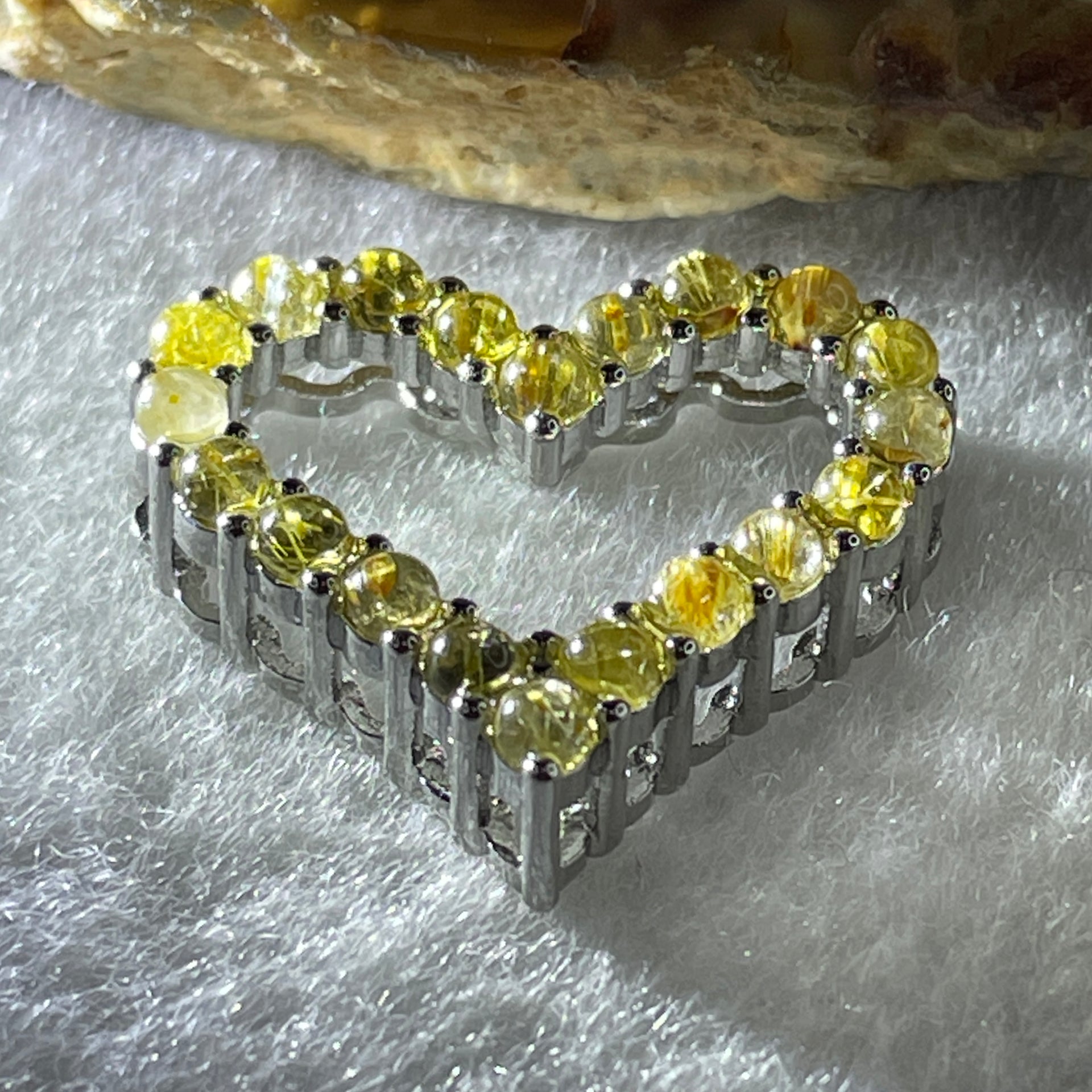 Natural Golden Rutilated Quartz Heart Shape Pendant in S925 Sliver 3.36g 2.5 by 1.5mm - Huangs Jadeite and Jewelry Pte Ltd