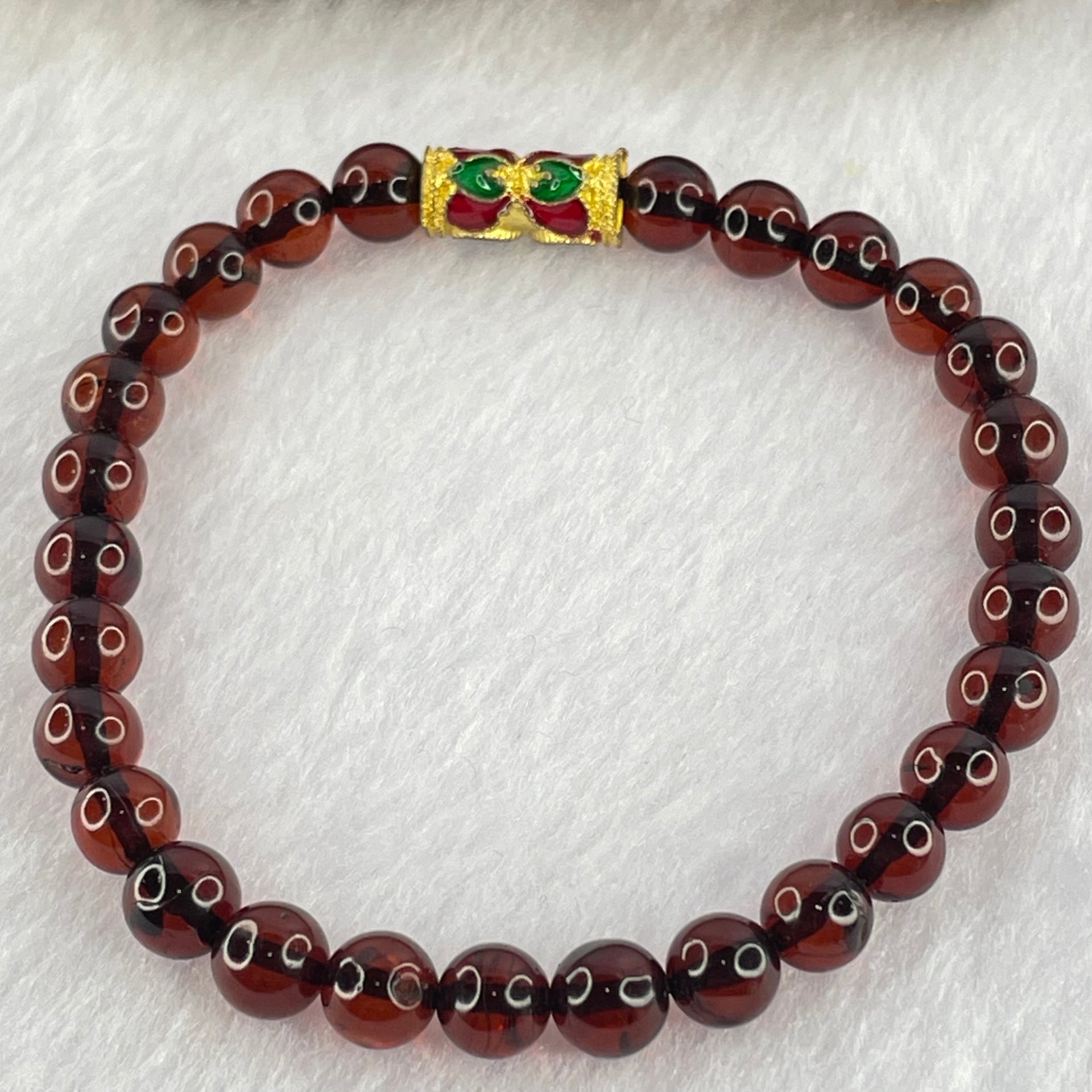 Natural Dark Blood Red Amber Beads Bracelet 天然血珀手链 4.86g 15.5cm 6.2mm 28 Beads - Huangs Jadeite and Jewelry Pte Ltd