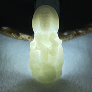 Type A Faint Green Lavender Jadeite Guan Yin Pendant 37.10g 61.8 by 28.3 by 14.3mm - Huangs Jadeite and Jewelry Pte Ltd