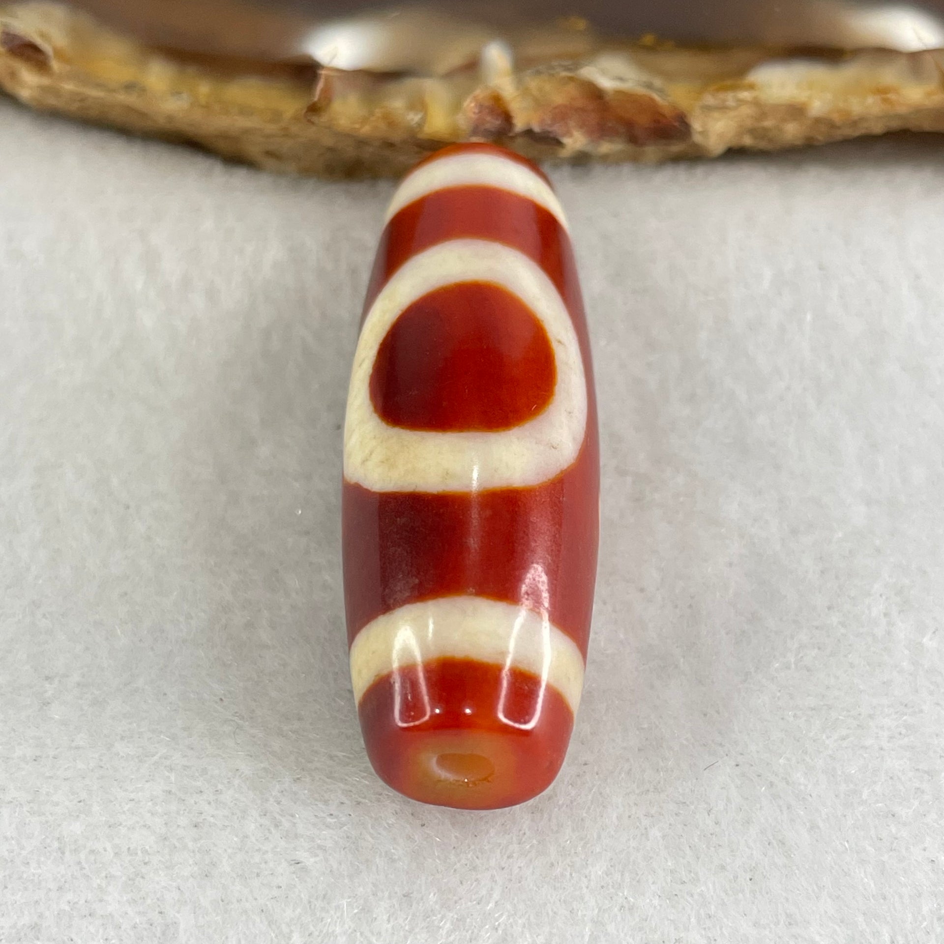 Natural Powerful Tibetan Old Oily Red White Agate One Eye Gold Metal Element Dzi Bead Heavenly Master (Tian Zhu) 一眼金天珠 10.47g 38.2 by 13.4mm - Huangs Jadeite and Jewelry Pte Ltd