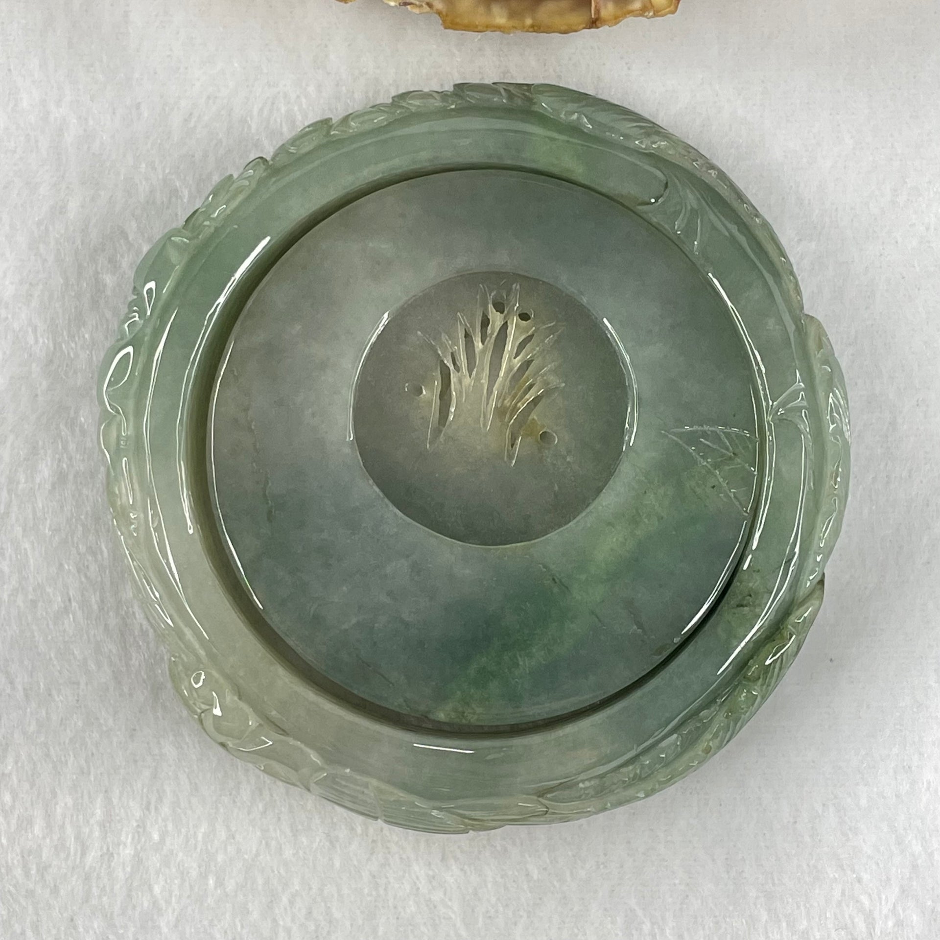 Type A Blueish Green Jadeite Phoenix with Prosperity Flowers Bangle Inner Diameter 57.2mm 12.4 by 10.6mm and Pendant 55.6 by 12.4mm Total Weight 124.77g - Huangs Jadeite and Jewelry Pte Ltd