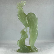 Natural Green Serpentine Rooster on Tree with Wooden Stand Display 820.9g 128.0 by 265.0 by 62.0mm - Huangs Jadeite and Jewelry Pte Ltd