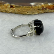 Natural Black Obsidian in S925 Sliver Ring (Adjustable Size) 3.47g 12.2 by 11.5 by 7.1mm - Huangs Jadeite and Jewelry Pte Ltd