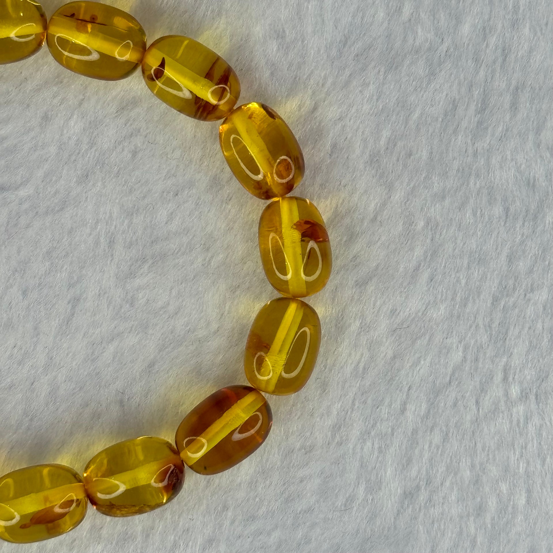 Natural Golden Yellow with Red Flower Amber Beads Bracelet 天然花珀手链 7.68g 15cm 8.5mm 16 Beads - Huangs Jadeite and Jewelry Pte Ltd