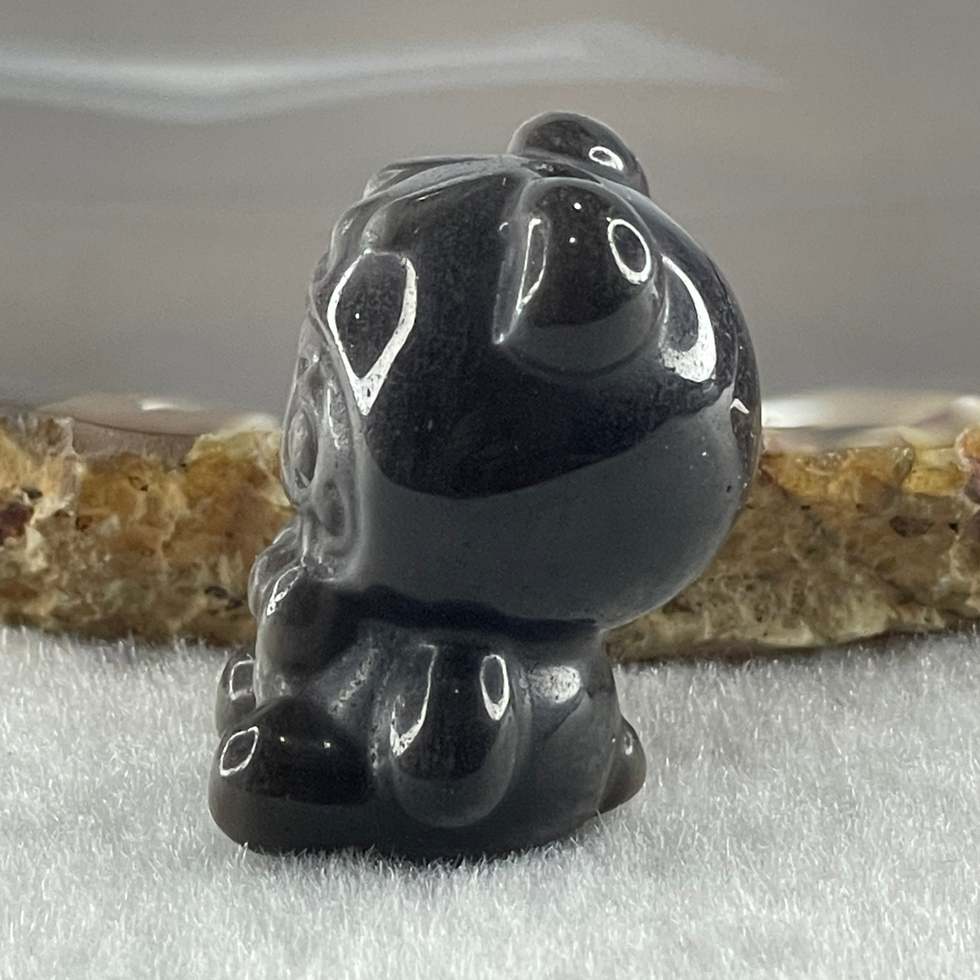 Black Obsidian Labubu Charm Display 14.28g 28.8 by 21.7 by 19.0mm - Huangs Jadeite and Jewelry Pte Ltd