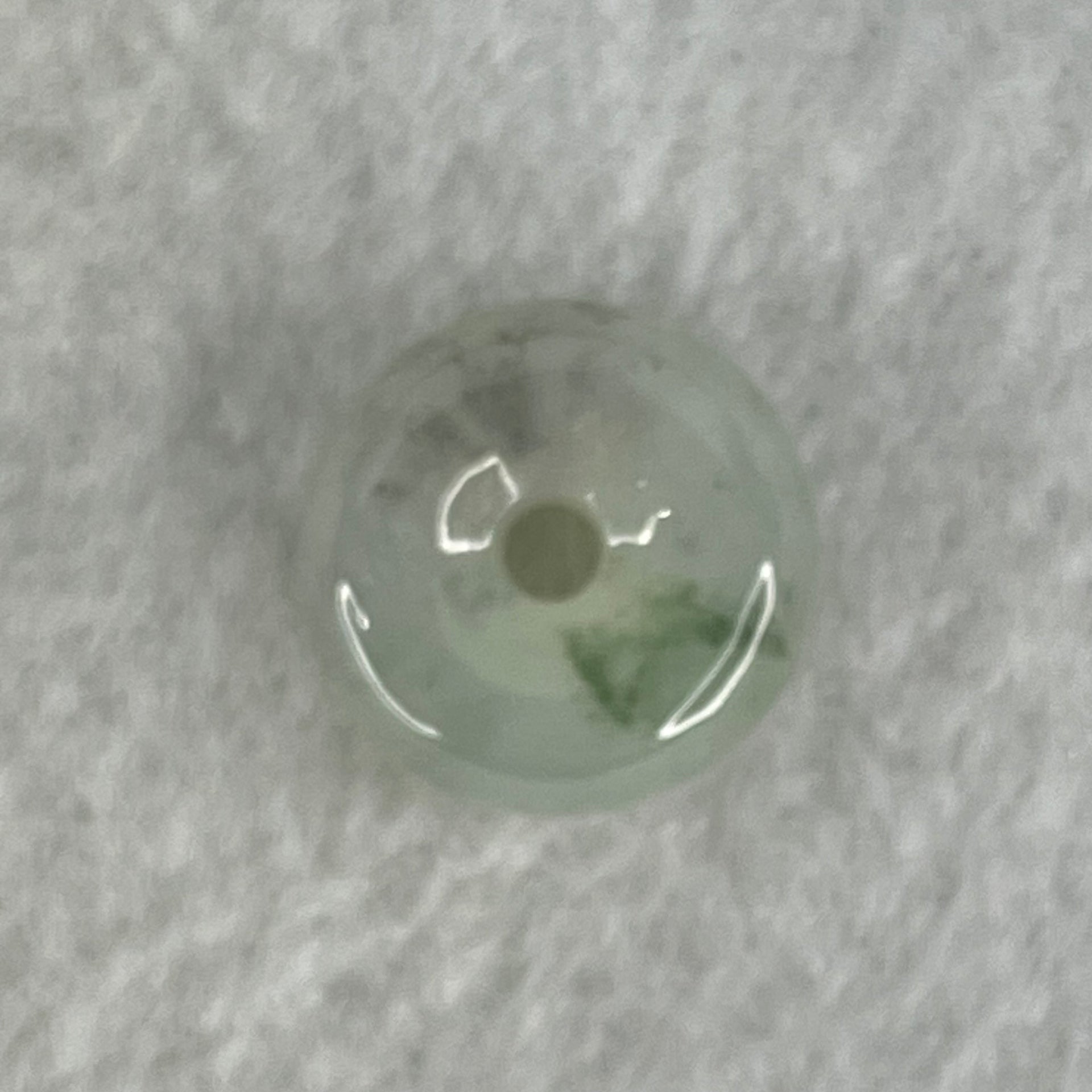 Type A Semi Icy Light Green With Wuji Grey Spots Jadeite Ping An Kou Donut Pendant 2.80g 14.0 by 6.8mm - Huangs Jadeite and Jewelry Pte Ltd