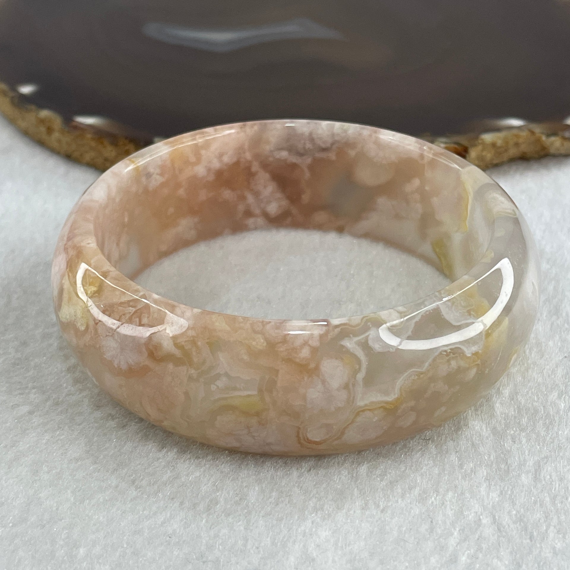 Natural Pinkish Flower Agate Bangle 85.96g Internal Diameter 62.5mm 23.1 by 9.1mm (Perfect) - Huangs Jadeite and Jewelry Pte Ltd