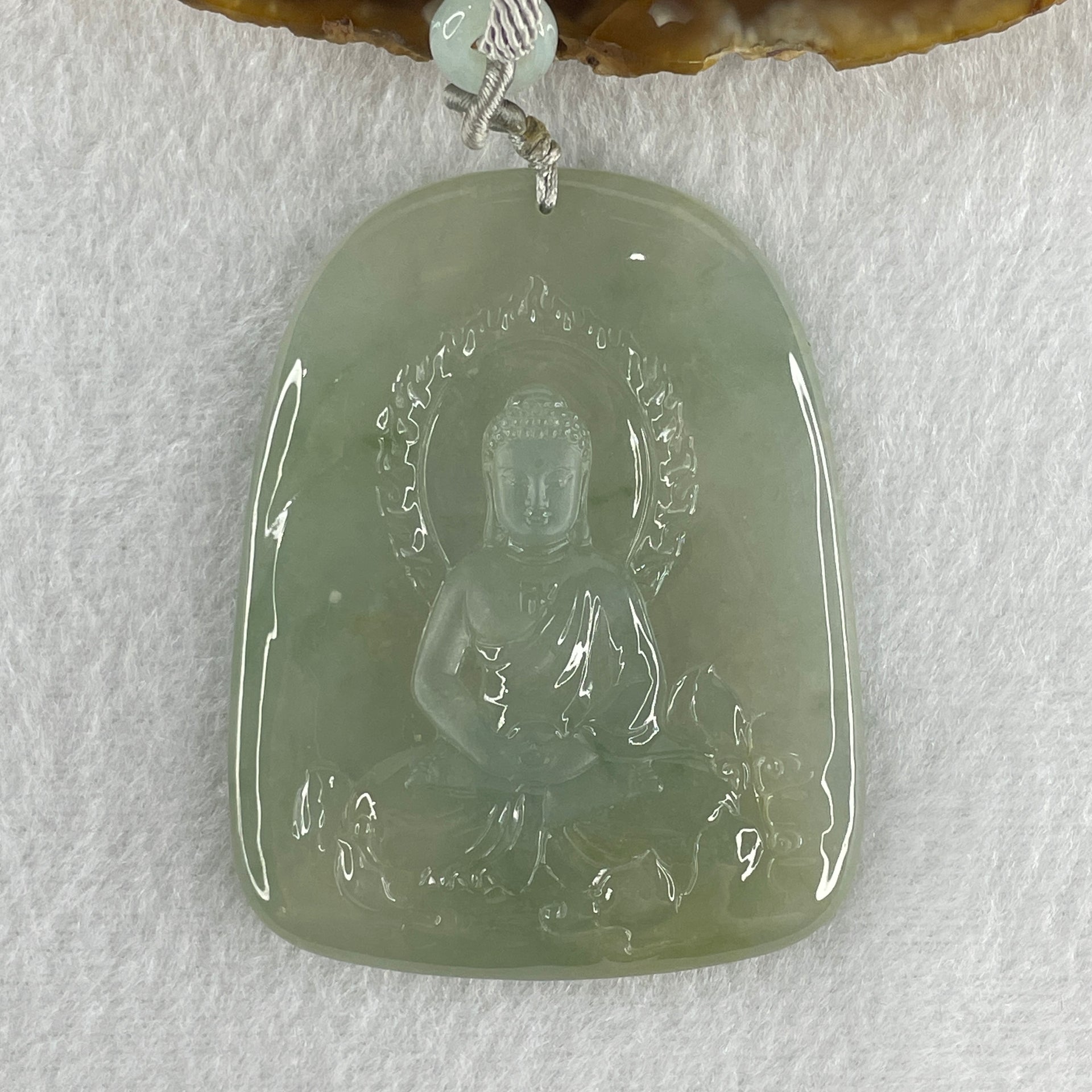Type A Icy Light Green Jadeite Buddha Pendant 34.74g 61.3 by 48.3 by 5.5mm - Huangs Jadeite and Jewelry Pte Ltd