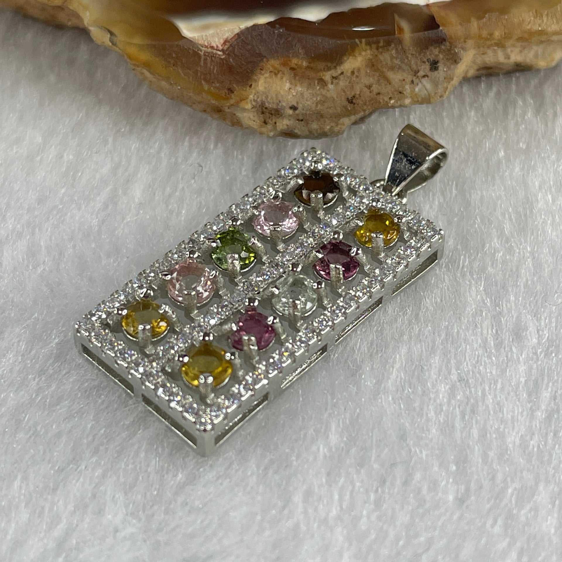 Natural Tourmaline Crystal in S925 Sliver Abacus Pendant 2.34g 3.2 by 2.0mm 10Beads - Huangs Jadeite and Jewelry Pte Ltd