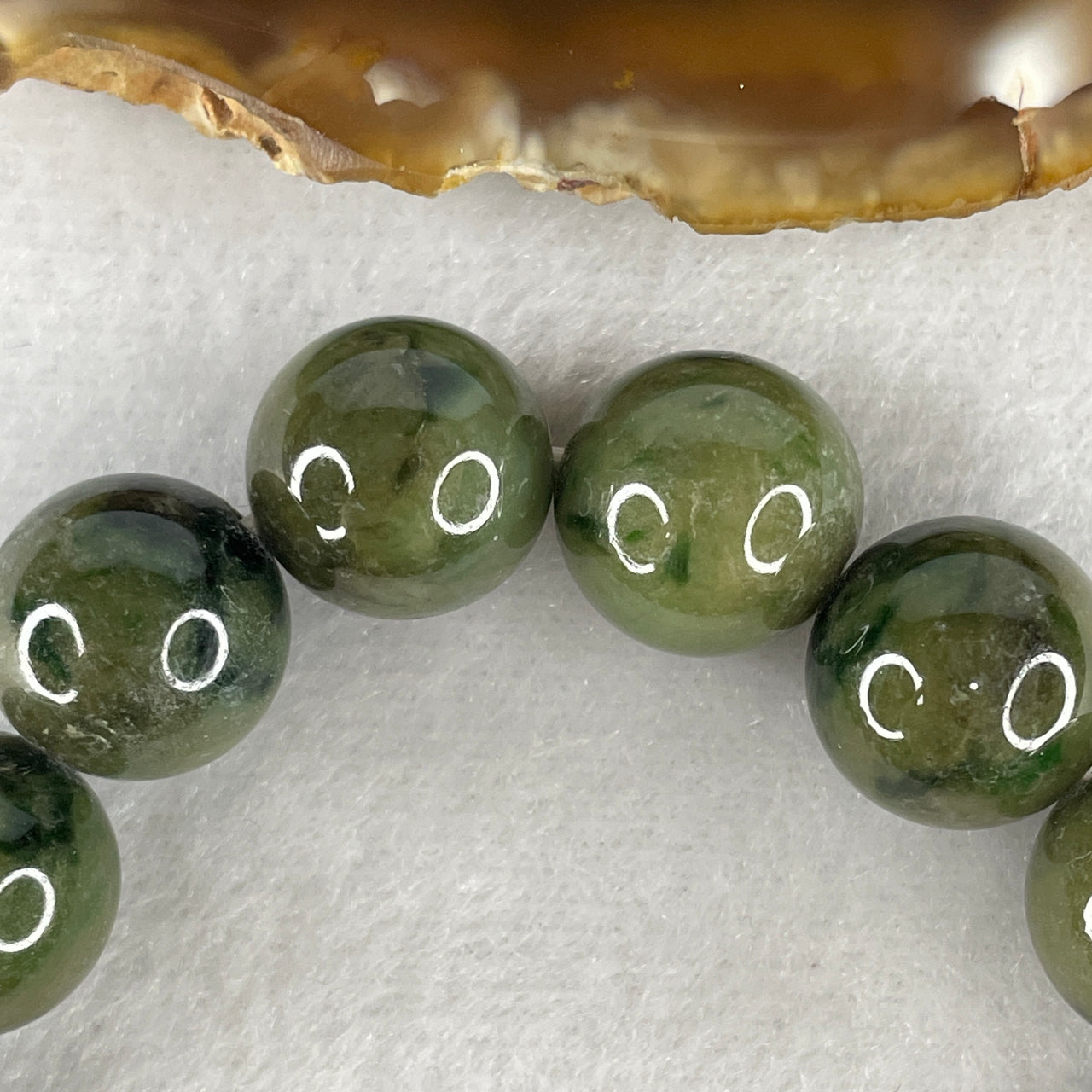 Natural Type A Green with Dark Green and Yellowish Piao Hua Jadeite Beads Bracelet 60.26g 16.5cm 13.3mm 16 Beads