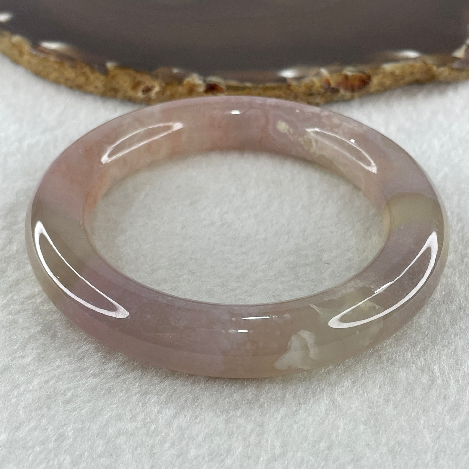 Natural Pinkish Agate Bangle 64.57g Internal Diameter 57.2mm 12.0 by 12.3mm (Perfect) - Huangs Jadeite and Jewelry Pte Ltd
