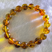 Natural Brownish Yellow Flower Amber Beads Bracelet 12.85g 17.5cm 10.8mm 19 Beads - Huangs Jadeite and Jewelry Pte Ltd