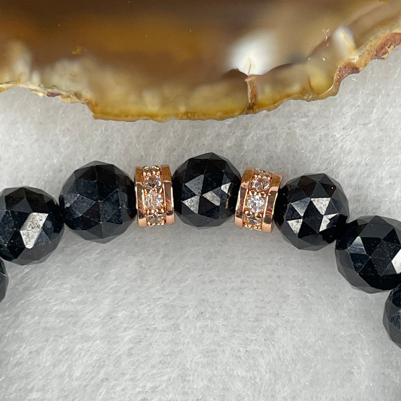 Certified Natural Type A Opaque Black Omphacite Jadeite Faceted Beads with Charm Bracelet 19.48g 14.5cm 8.0mm 22 Beads