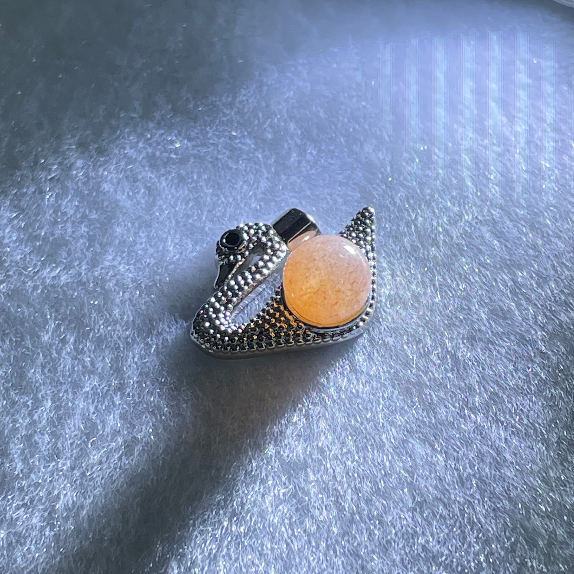 Natural Sunstone Bead with Crystals in S925 Sliver Swan Charm 3.27g 7.7mm - Huangs Jadeite and Jewelry Pte Ltd