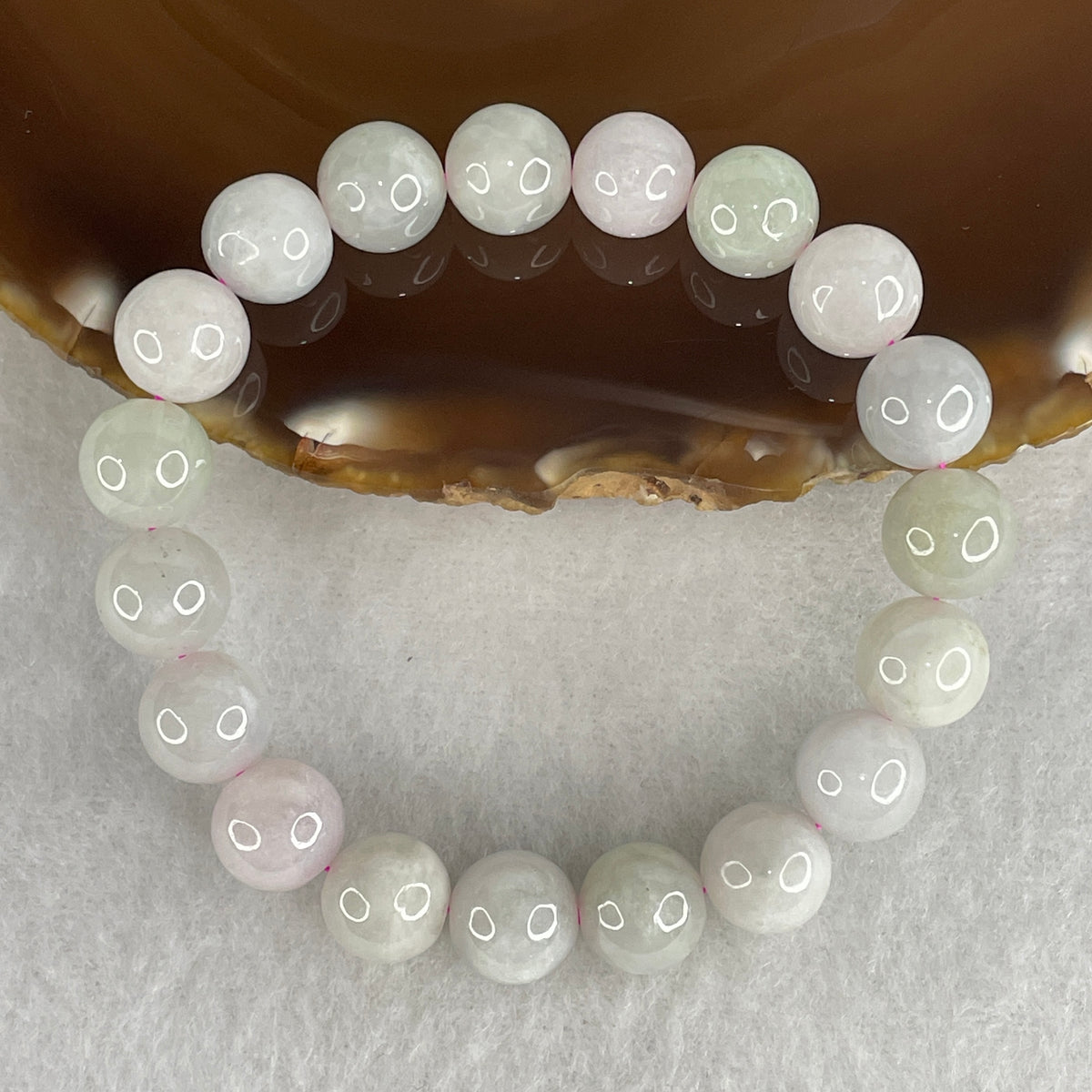 Natural Type A Light Green & Light Lavender Jadeite Bead Bracelet | Untreated Chun Dai Cai Fei Cui Stretch Bracelet (31.78g | 15.5cm Wrist | 10.0mm | 19 Beads)