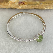 Type A Semi Icy Green Cabochon Jadeite in S925 Sliver Ring (Adjustable Size) 0.98g 3.5 by 1.8mm - Huangs Jadeite and Jewelry Pte Ltd