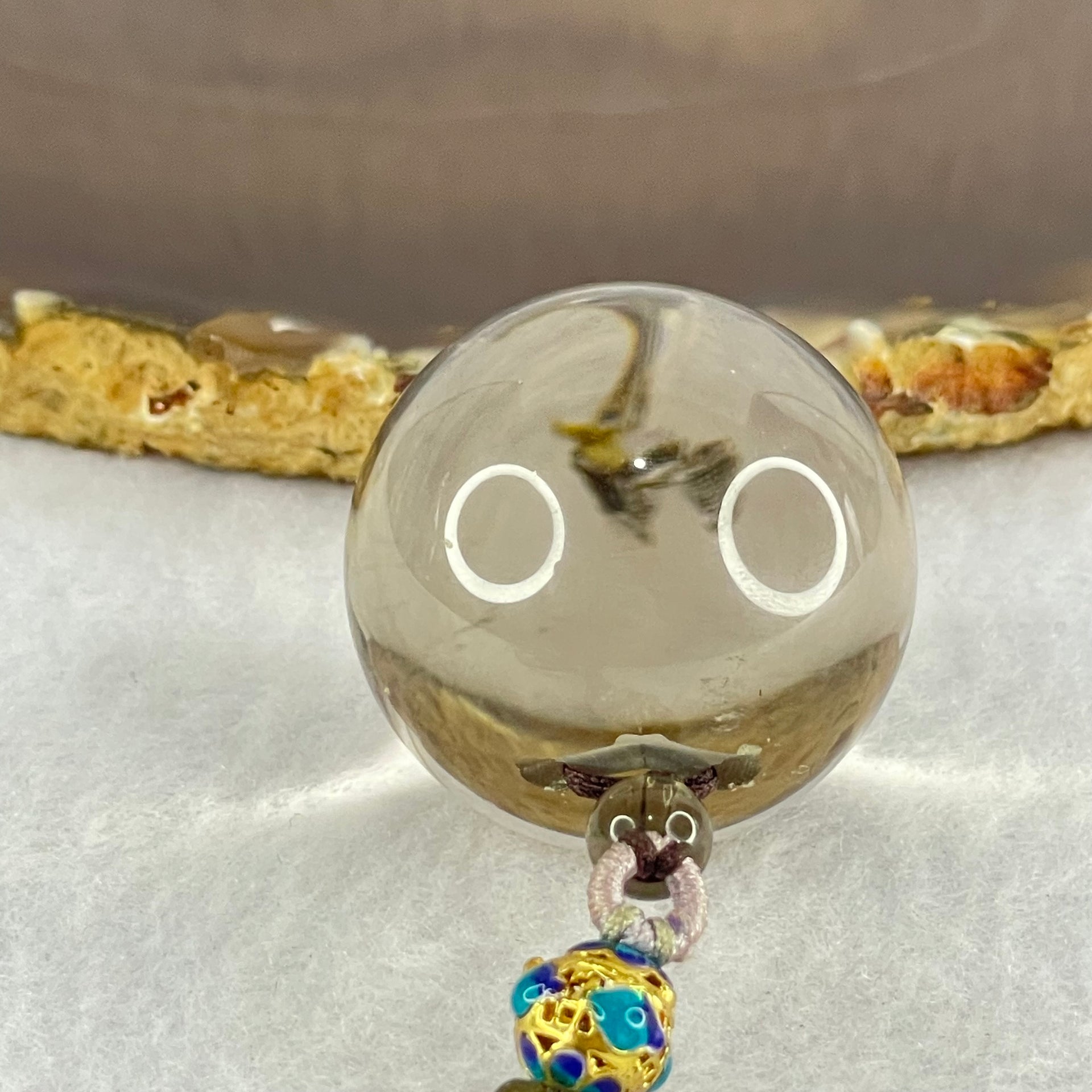 Natural Smoky Quartz Crystal Sphere Pendant with Mini Beads Necklace 59.74g 60cm 31.1mm 4.6mm 149 Beads - Huangs Jadeite and Jewelry Pte Ltd