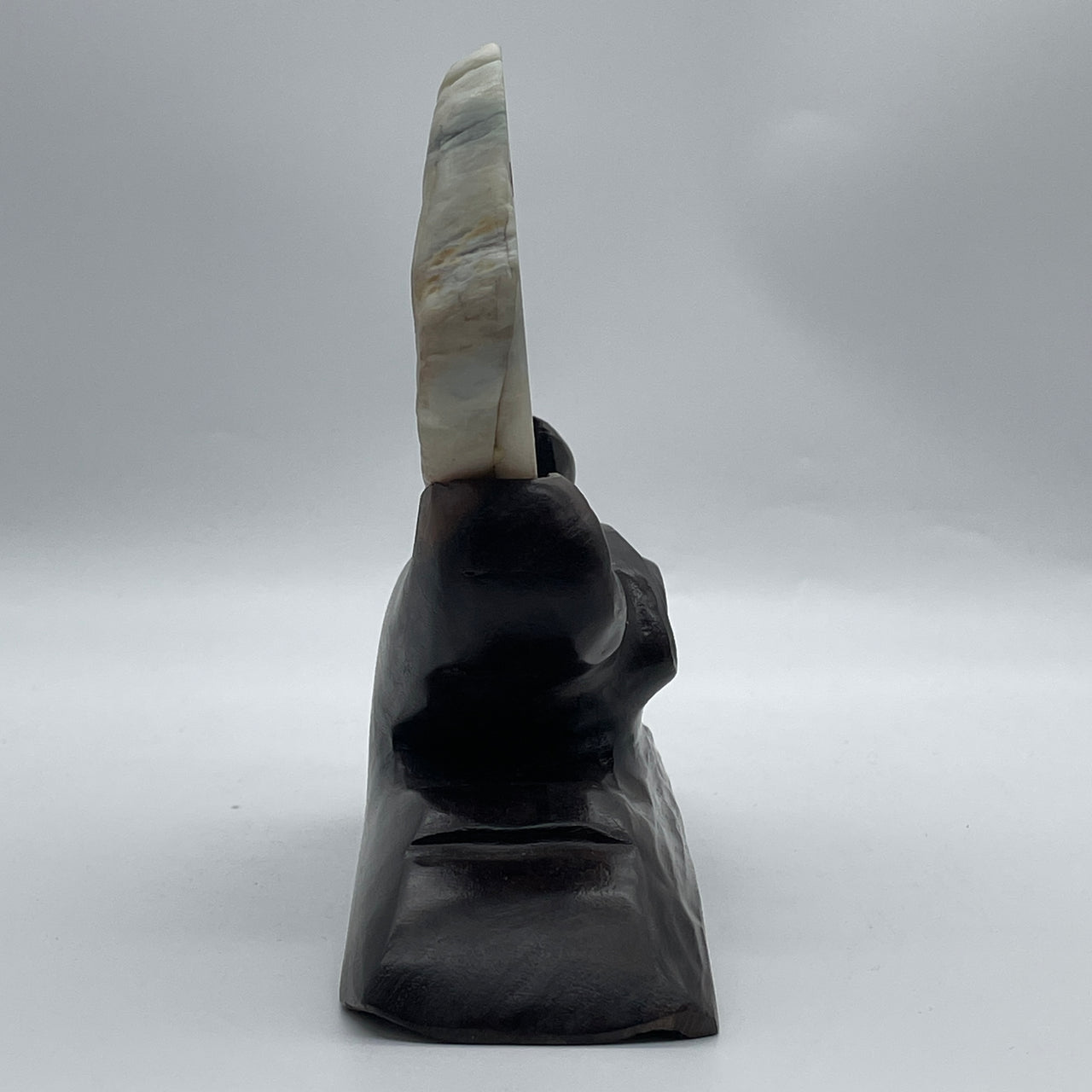 Type A Blueish Green with Red Patches and Yellow Skin Jadeite Shan Shui with Double Guiren Benefactor Display 385.0g with Wooden Stand Total 899.8g 200.0 by 60.0 by 160.0nn