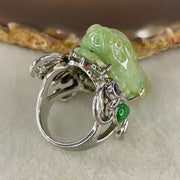 Antique Natural Type A Light Green with Brownish Piaohua Jadeite Insect with S925 Sliver and Gem Stones Ring 23.79g 33.4 by 11.6 by 13.0mm US 8.7 HK 19.5 - Huangs Jadeite and Jewelry Pte Ltd