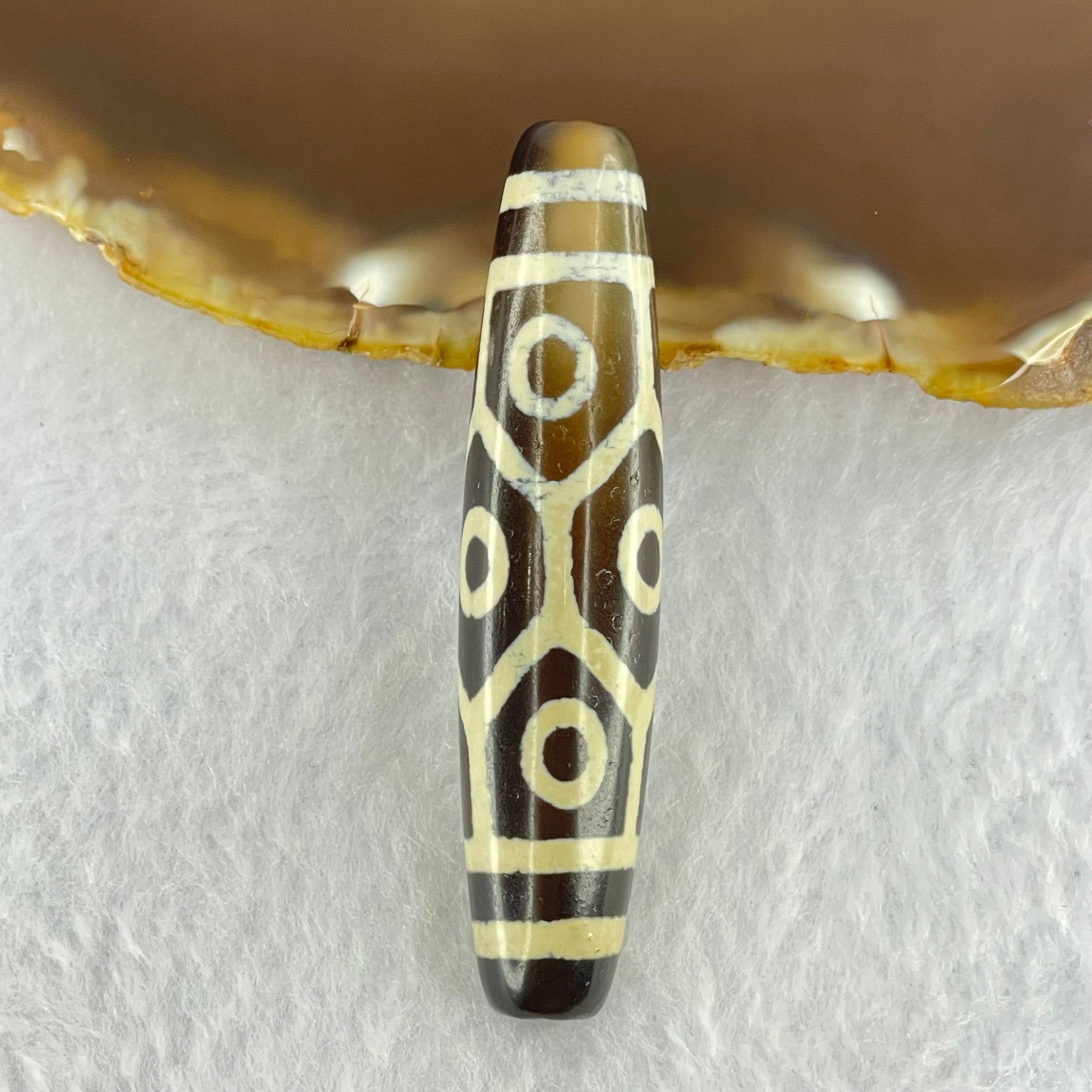 Natural Powerful Tibetan Old Oily Agate 9 Eyes Dzi Bead Heavenly Master (Tian Zhu) 九眼天诛 14.76g 58.0 by 13.2mm - Huangs Jadeite and Jewelry Pte Ltd