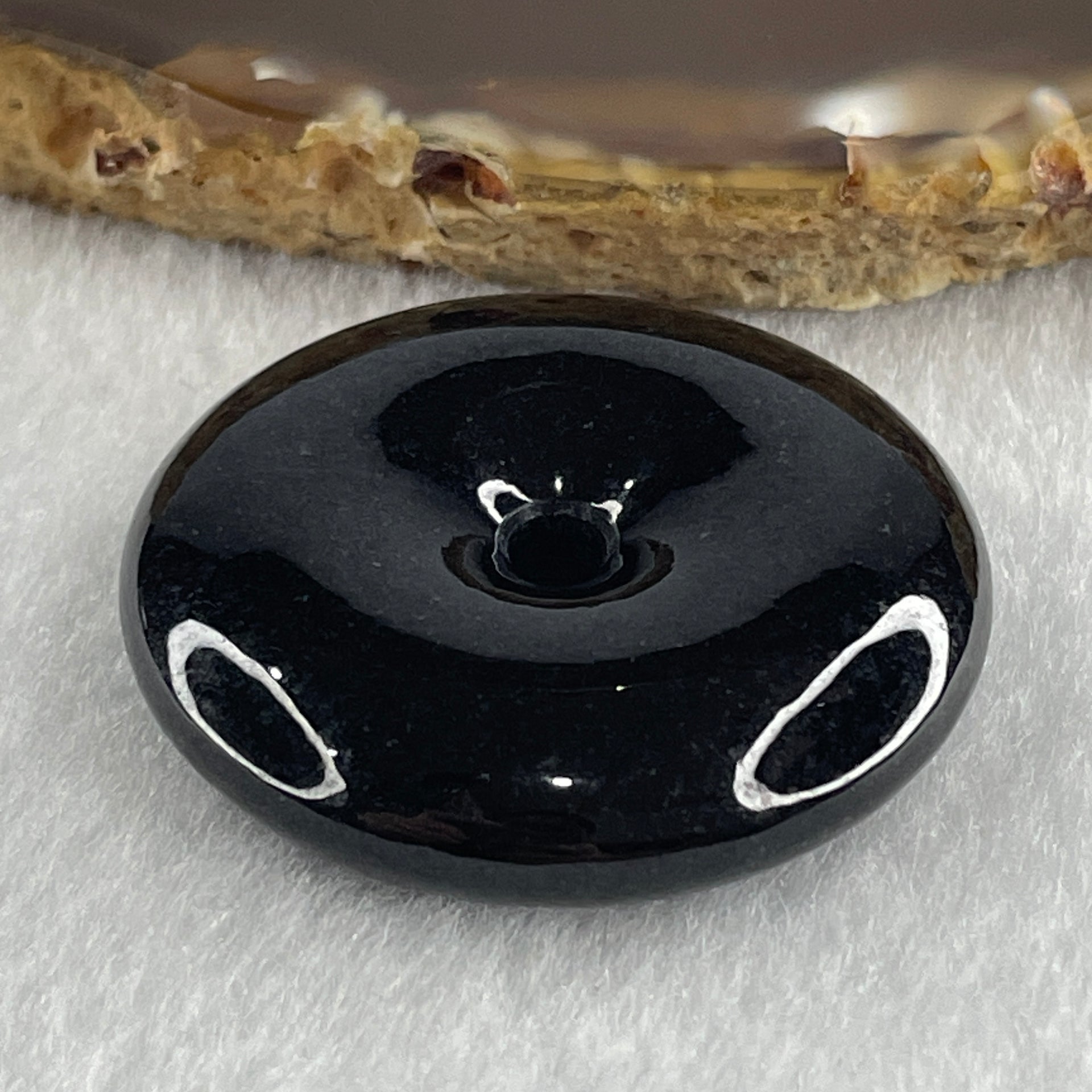 Type A Opaque Black Omphacite Jadeite Ping An Kou Donut Pendant 23.51g 36.2 by 8.7mm - Huangs Jadeite and Jewelry Pte Ltd