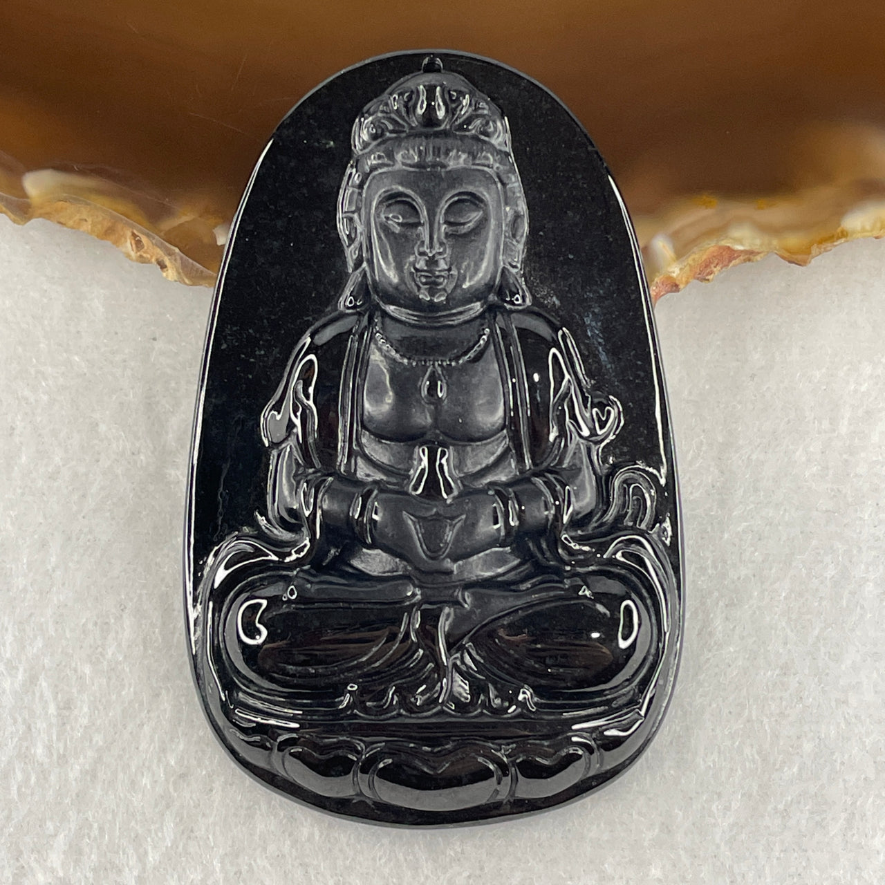 Certified Type A Opaque Black Omphacite Jadeite Bodhisattva Avalokiteshvara Pendant | Goddess of Mercy Protection Amulet (22.40g | 61.5 x 39.8 x 7.7mm)