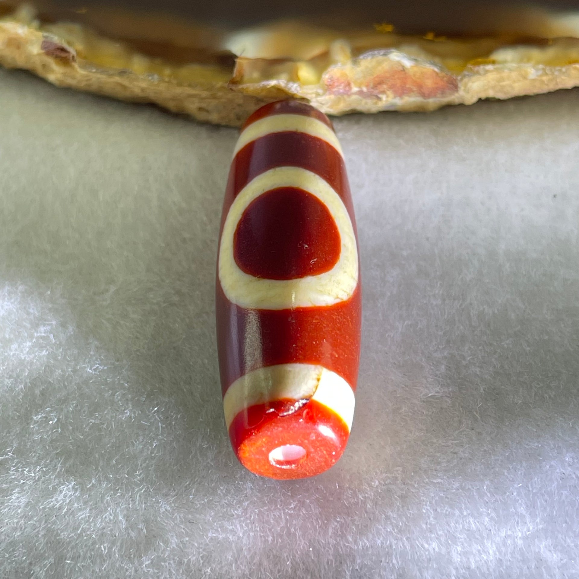 Natural Powerful Tibetan Old Oily Red White Agate One Eye Earth Element Dzi Bead Heavenly Master (Tian Zhu) 一眼土元素天珠 9.05g 36.4 by 12.8mm - Huangs Jadeite and Jewelry Pte Ltd