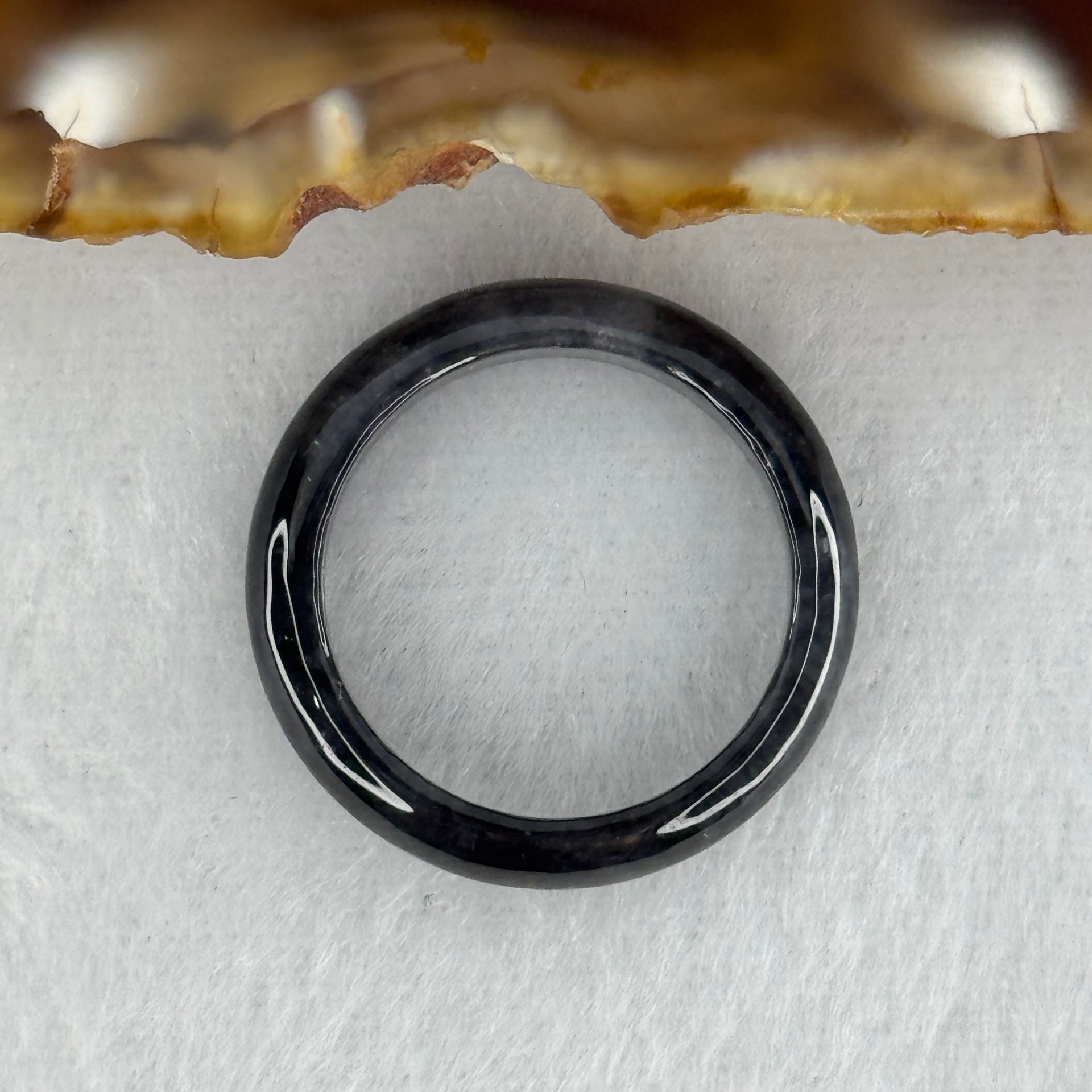 Type A Icy Wuji Black Grey Jadeite Ring 2.22g 4.7 by 3.1mm US6.7 HK14.5 (Very Slight Internal Lines) - Huangs Jadeite and Jewelry Pte Ltd