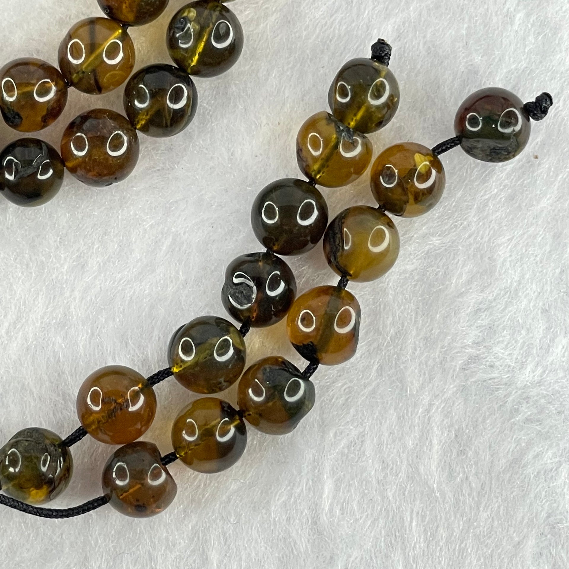 Natural Brownish Yellow Flower Medicine Amber Beads Necklace 26.96g 78cm 7.3mm - Huangs Jadeite and Jewelry Pte Ltd