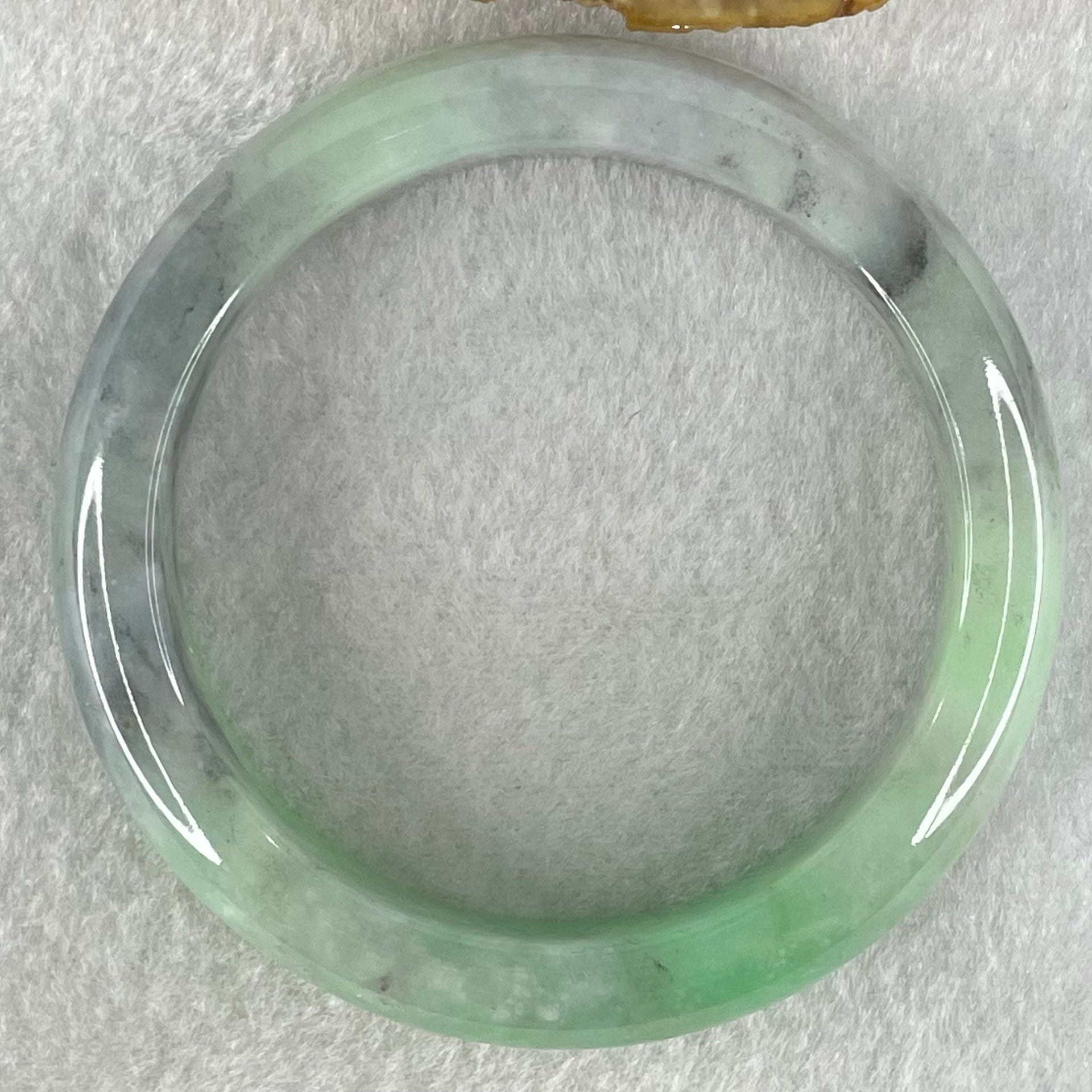 Type A Bright Green with Wuji Grey Black Patches Jadeite Bangle 58.90g Internal Diameter 54.7mm 13.3 by 8.5mm (Fine Internal Lines) - Huangs Jadeite and Jewelry Pte Ltd