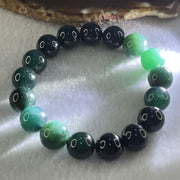 Type A Old Mine Dark Blueish Green Jadeite Beads Bracelet 50.00g 17cm 12.8mm 2 Beads 11.9mm 15 Beads - Huangs Jadeite and Jewelry Pte Ltd