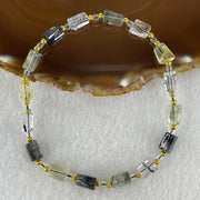 Natural Black with Gold and Green Rutilated Quartz Pebble Shape Beads Bracelet 11.91g 21cm 6.2mm 16Pcs - Huangs Jadeite and Jewelry Pte Ltd