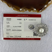 Natural white Pearl with Crystals in Sliver Flower Brooch and Pendant 10.26g 11.2mm - Huangs Jadeite and Jewelry Pte Ltd