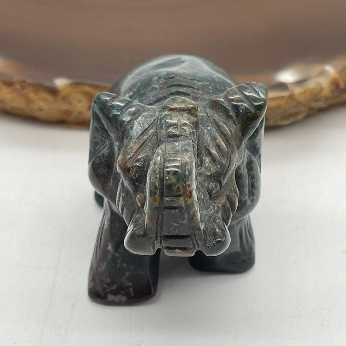 Natural Bloodstone Chalcedony Elephant Mini Display Specimen | (53.28g | 51.4 x 27.2 x 35.3mm Dimensions | Root & Heart Chakra Synergy, "Ji Xiang" Wealth Anchor, Warrior Vitality & Mindful Feng Shui Catalyst)