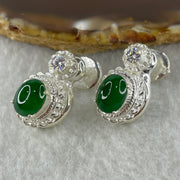 Type A Natural Full Old Mine Spicy Green Jadeite Cabochon 9.1 by 6.8 by 3.5mm Stone for Setting 20.59g (On Silver Earrings Mold) - Huangs Jadeite and Jewelry Pte Ltd