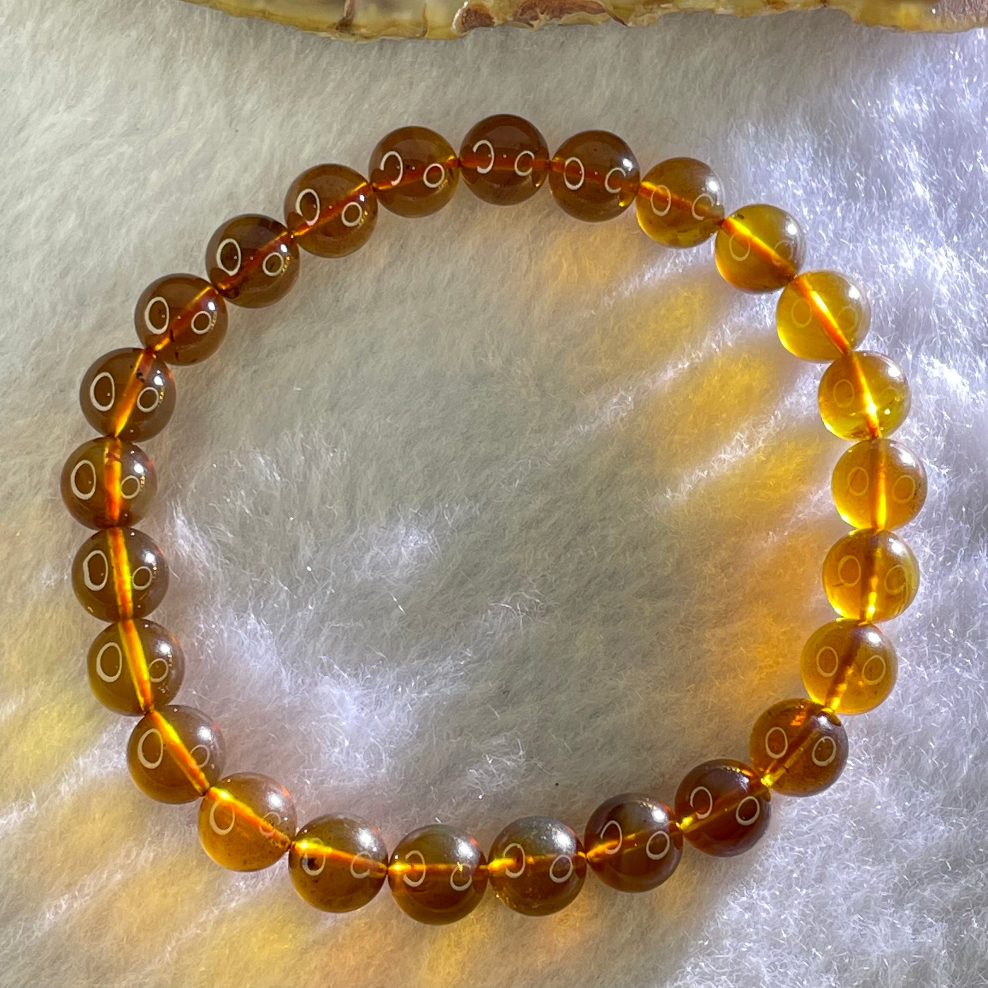 Natural Purple Honey Amber Beads Bracelet 天然紫蜜琥珀手链 4.80g 15cm 7.2mm 25 Beads - Huangs Jadeite and Jewelry Pte Ltd