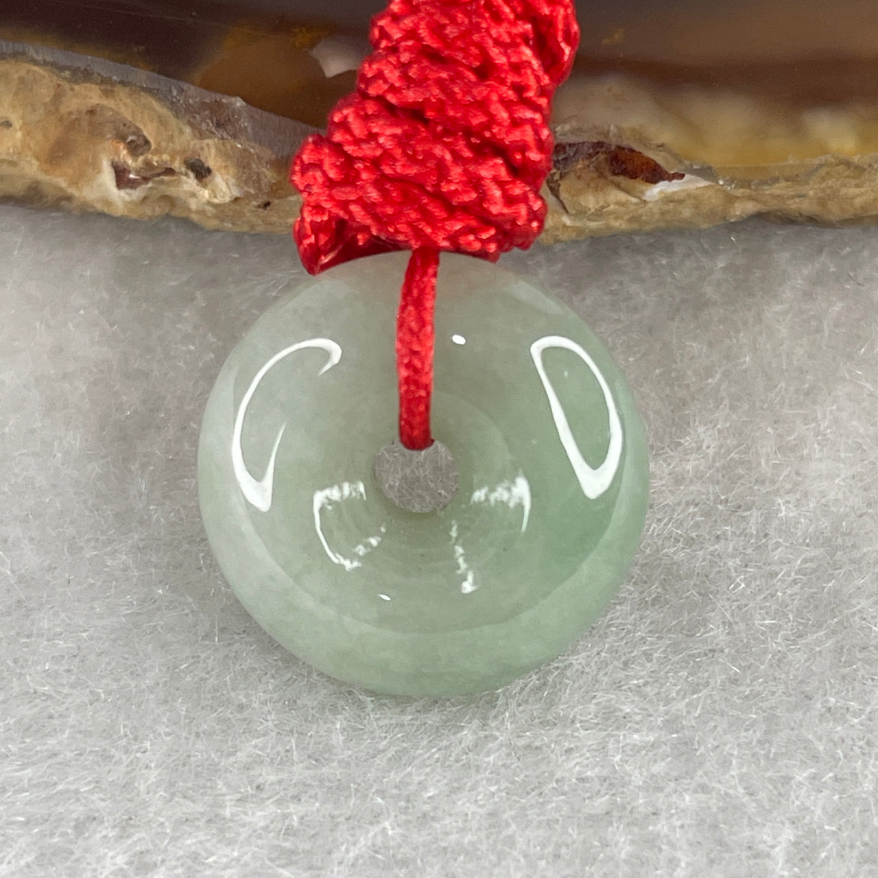 Natural Type A Light Green Jadeite Ping An Kou Pendant | Premium Plump 5.8mm Thick Safe Journey Donut Everyday Amulet Charm (3.38g 15.6x5.8mm)