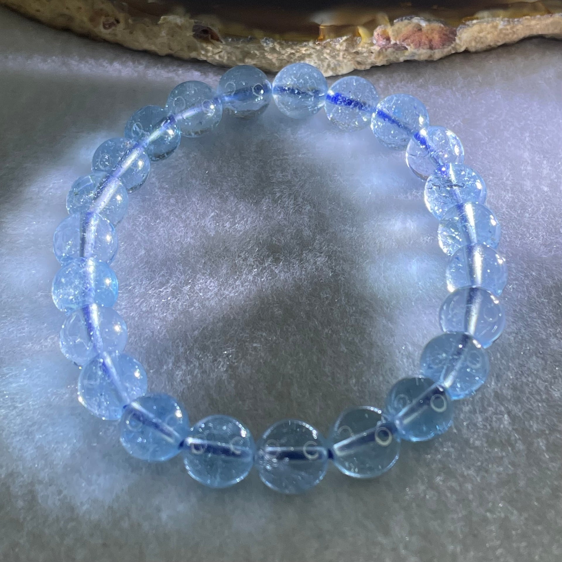 Above Average Natural Blue Topaz Beads Bracelet 23.54g 15.5cm 8.4mm 23 Beads - Huangs Jadeite and Jewelry Pte Ltd