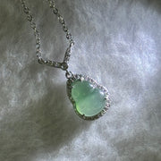 Type A Icy Blueish Green Jadeite Hulu Pendent in S925 Sliver Necklace 3.19g 11.1 by 8.2 by 2.5mm - Huangs Jadeite and Jewelry Pte Ltd