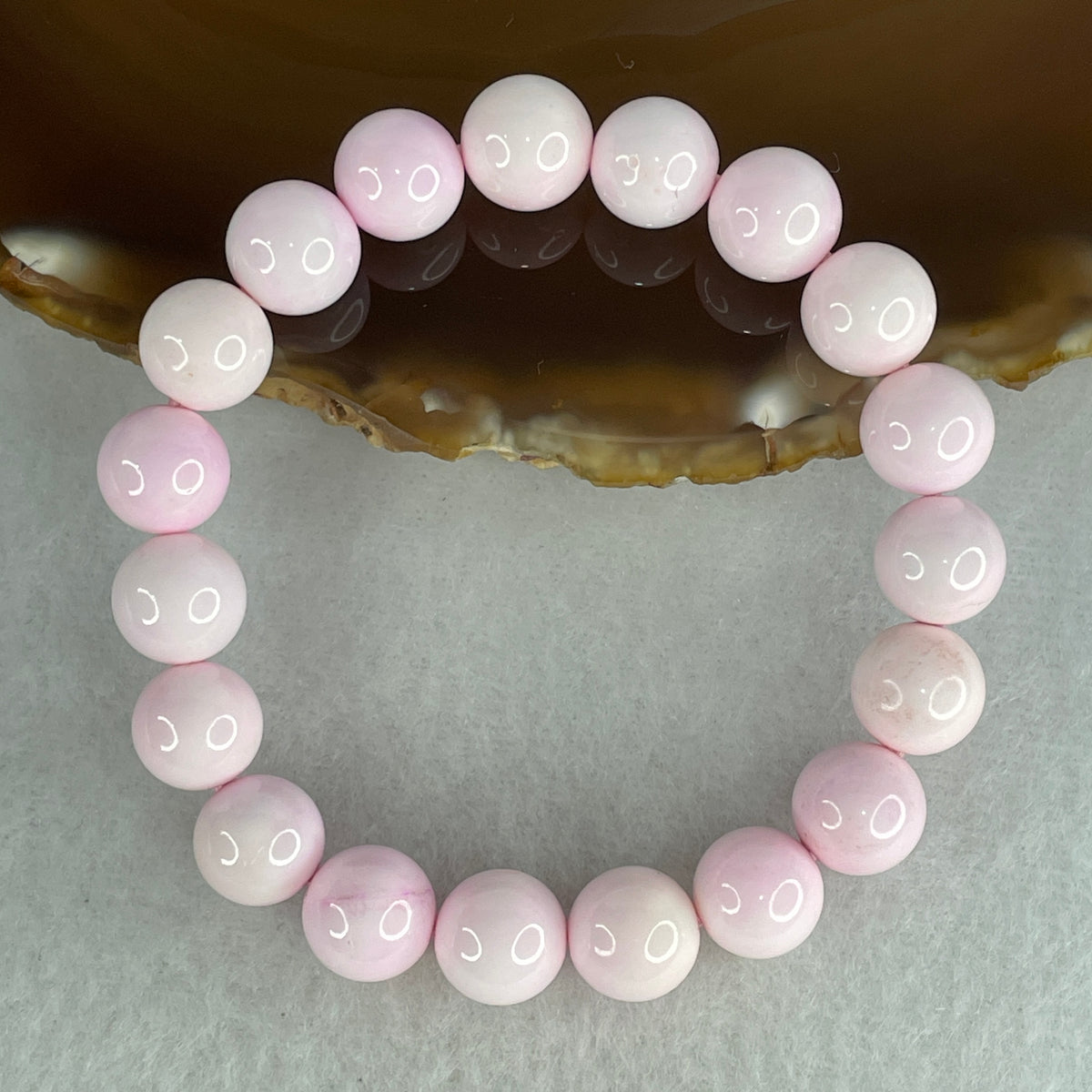 Certified Natural Pink Shell Beads Bracelet | 10.3mm Radiant Mother of Pearl Amulet (32.28g | 15.5cm Wrist | 19 Beads)
