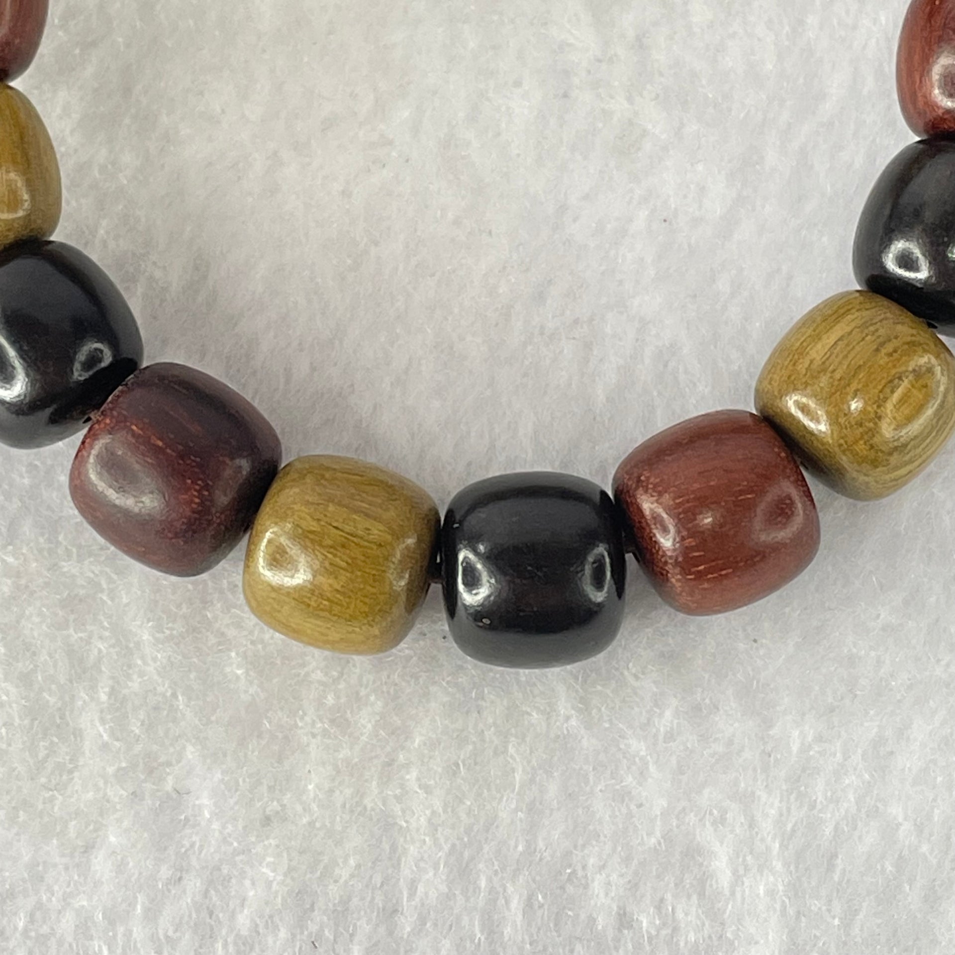 Natural Mixed Color Rose Wood Beads Bracelet 多宝珠小叶紫檀黑檀金丝楠手链 23.73g 18cm 12.1mm 16 Beads - Huangs Jadeite and Jewelry Pte Ltd