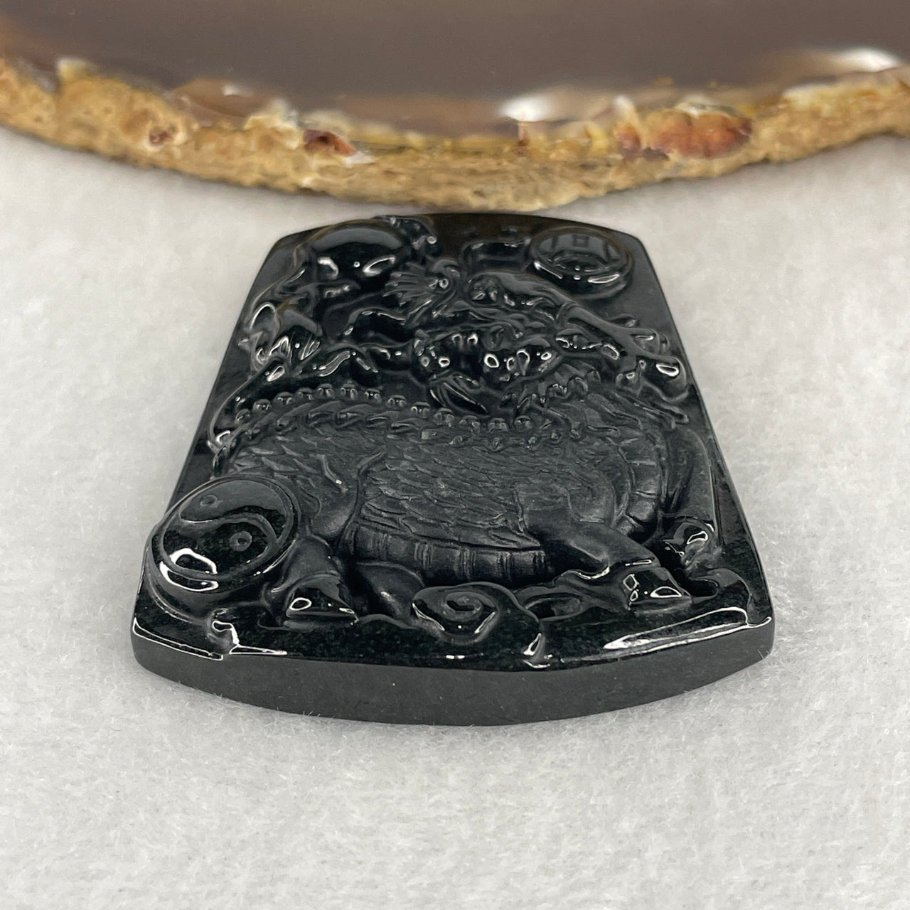 Certified Natural Type A Black Omphacite Jadeite Kirin Qilin with Coins Pendant 29.18g 55.7 by 45.4 by 9.2mm